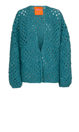 Cashmere Cardigan Short - Petrol Blue Crochet