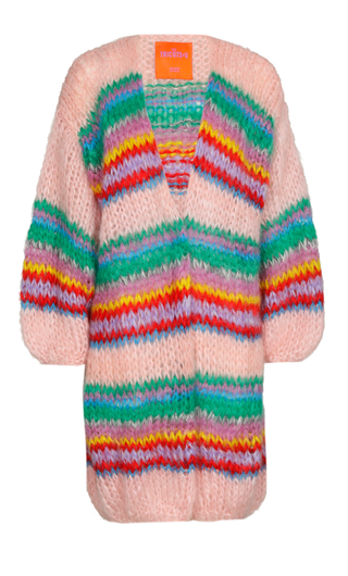 Mohair Cardigan Long - Pink with Stripes