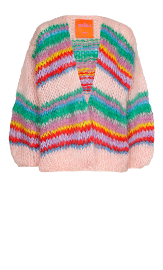 Mohair Cardigan Short - Pink with Stripes