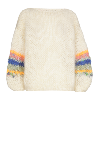 Mohair Pullover Round Neck - Off White with Coloured Sleeves