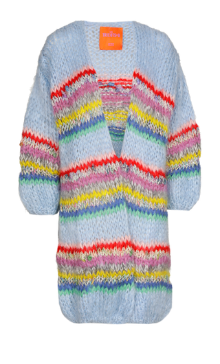 Mohair Cardigan Long - Pale Blue with Stripes