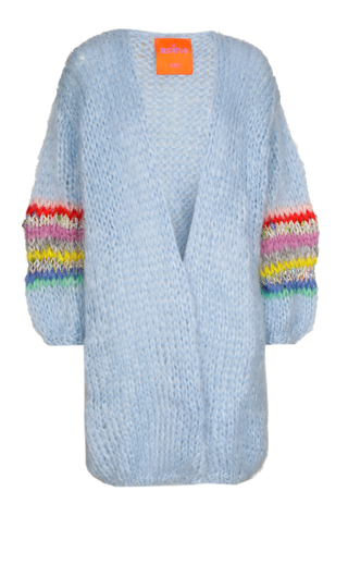 Mohair Cardigan Long - Pale Blue with Coloured Sleeves