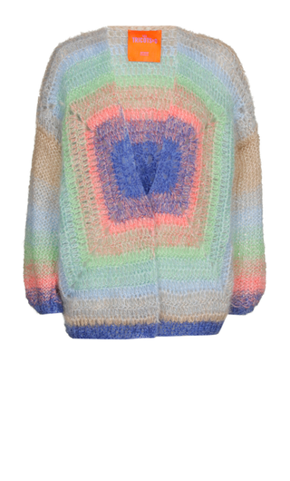 Mohair Cardigan Short - Turquoise Mint Pink Sand Cobalt Square Crochet