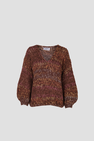June Pullover V-Neck Chocolate Brown Multi