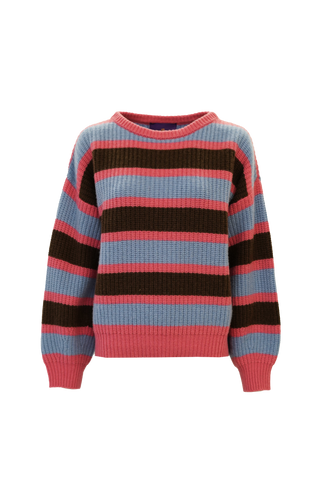 Bertha Pullover Crew Neck Rib Stripes Blue / Pink / Chocolate Brown