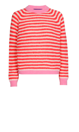 Cristina Alpaca Pullover Round Neck Red White Stripes Candy Pink Cuffs