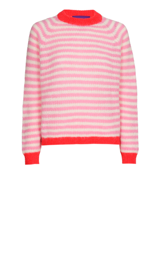 Cristina Alpaca Pullover Round Neck Candy Pink White Stripes Red Cuffs