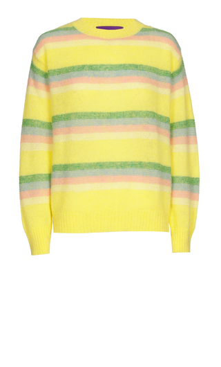 Deanna Alpaca Pullover Round Neck Yellow with multicolour stripes