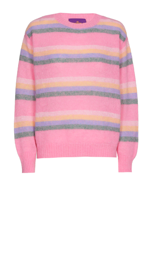 Deanna Alpaca Pullover Round Neck Candy Pink with multicolour stripess