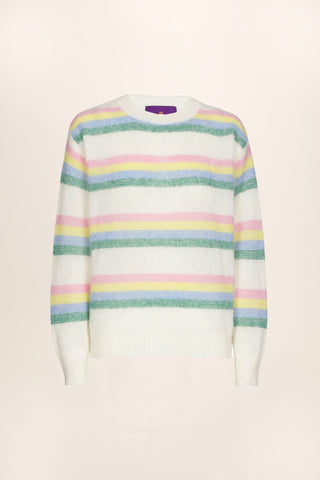 Deanna Alpaca Pullover Round Neck -Off White With Multicolour Stripes