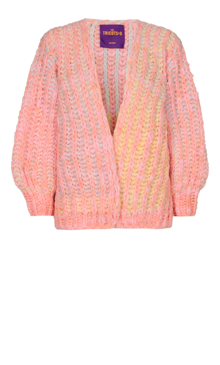 Elisabeth Wool Cardigan Pink brioche with yellow and blue degrade