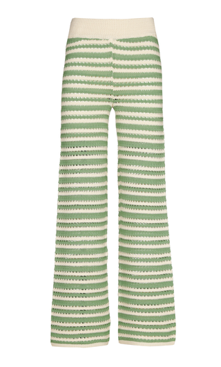 Evi Cotton Pants Sage, Off White Striped