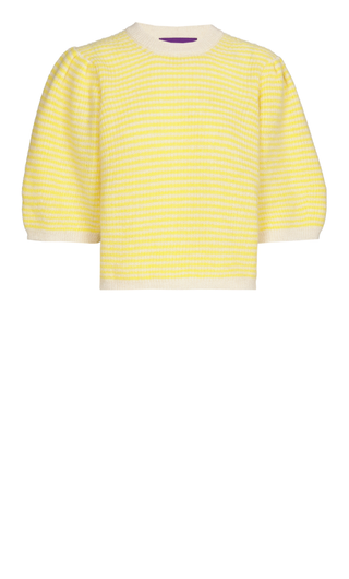 Federica Alpaca Puff Sleeve Pullover Yellow, Off White Striped