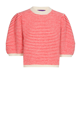 Federica Alpaca Puff Sleeve Pullover Red, Off White Striped