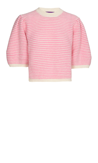 Federica Alpaca Puff Sleeve Pullover Candy Pink, Off White Striped