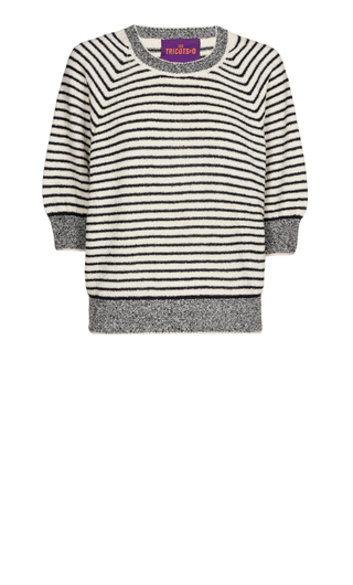 Liliane Cotton Knitted T-Shirt - Navy, Off White Striped