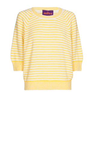 Liliane Cotton Knitted T-Shirt - Yellow, Off White Striped