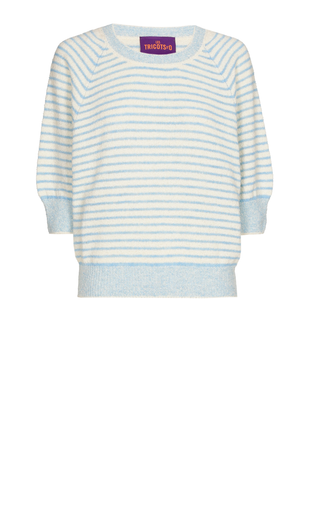 Liliane Cotton Knitted T-Shirt - Jeans Blue, Off White Striped