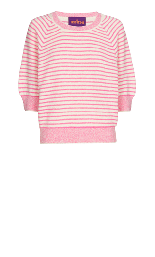 Liliane Cotton Knitted T-Shirt - Candy Pink, Off White Striped