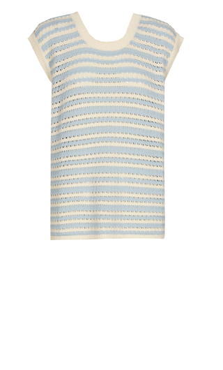 Manuela Cotton Top Pale Blue, Off White Striped