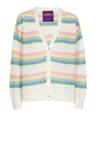 Monica Alpaca Cardigan Short Off White with multicolour stripes