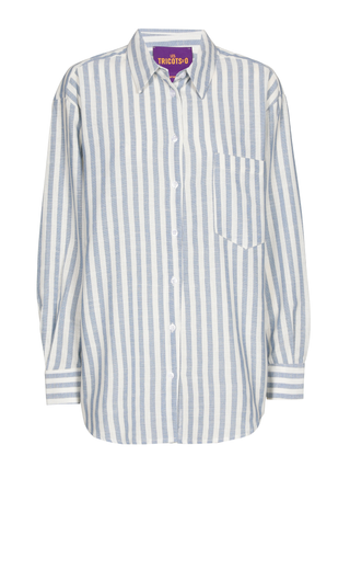 Paulina Viscose Blouse Jeans Blue, Off White Striped