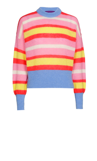 Simona Alpaca Pullover Round Neck Candy Pink, Yellow Red, Off White with Blue Cuffs