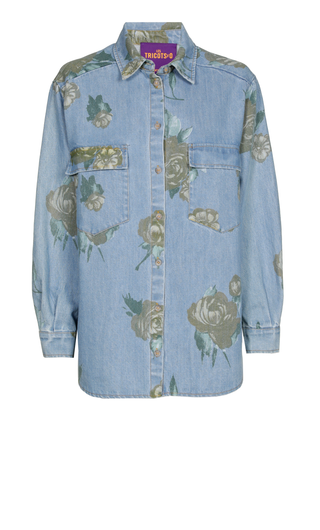 Sofia Cotton Shirt Jeans Blue with flower stamp