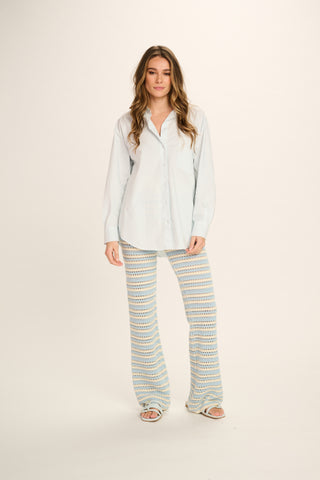 Evi Cotton Pants - Pale Blue, Off White Striped