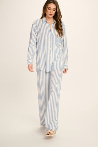 Nathalie Viscose Pants - Jeans Blue, Off White Striped