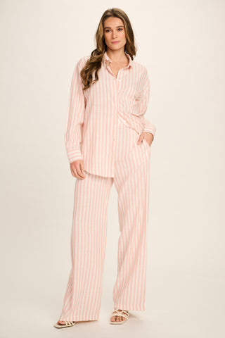 Nathalie Viscose Pants - Pale Pink, Off White Striped