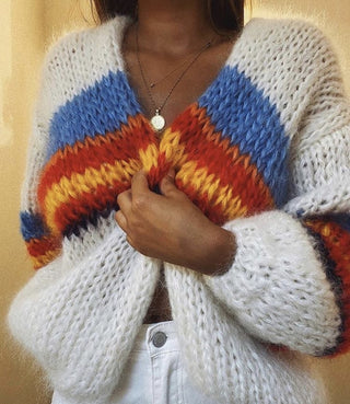 Hogan Mohair Cardigan - White Blue Red Yellow